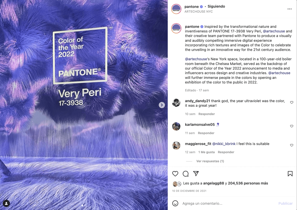 Capture d'écran du compte Instagram de Pantone