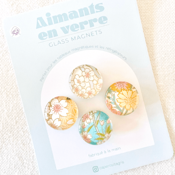 Aimants en verre nuancier nuances bleus et dorés