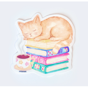 Autocollant Découpé - Chaton sur les livres