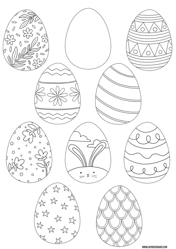 feuille téléchargeable cocos de Pâques à colorier avec différents motifs