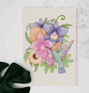 Cartes de Souhaits Colibri parmi les orchidées