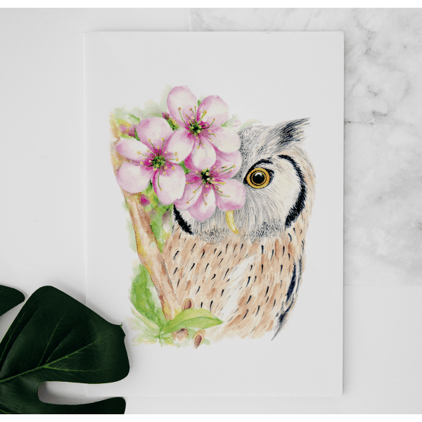 Hibou watercolor painting