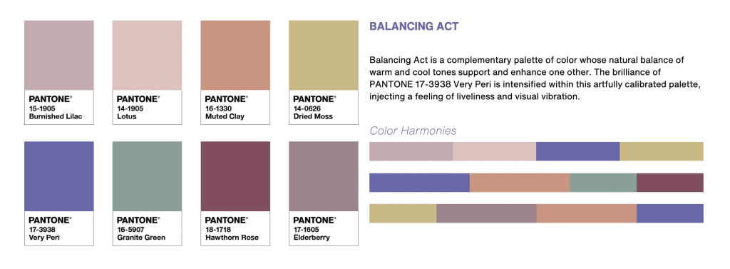 Image montrant la combinaison de la palette nommée amusement et qui s'accorde très bien avec la couleur Very Peri.