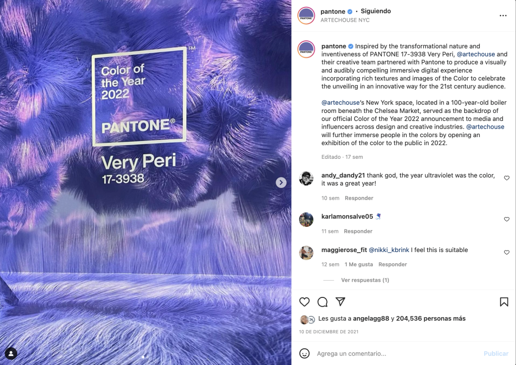 Capture d'écran du compte Instagram  de Pantone